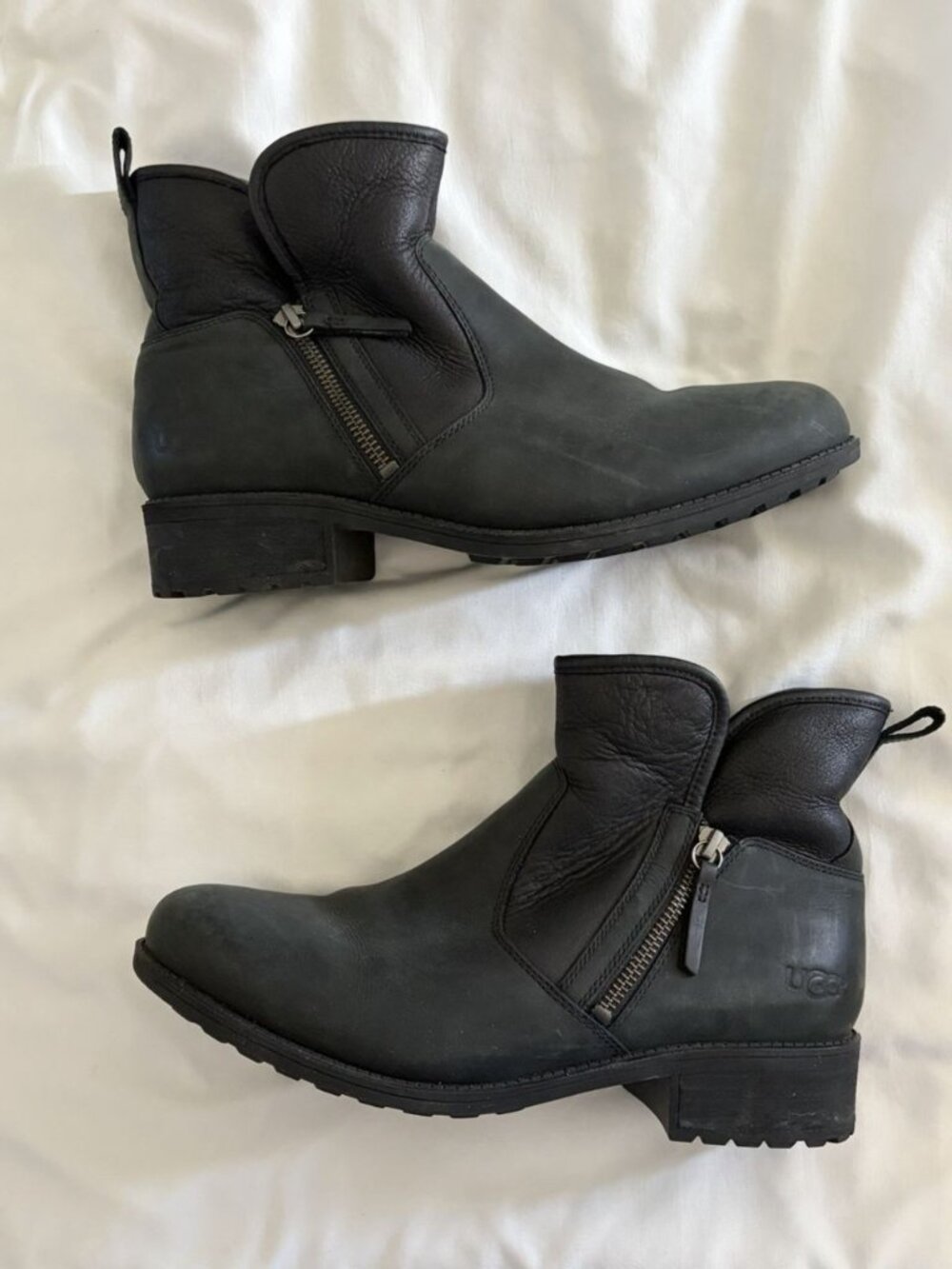 UGG Women’s LaVelle Boots Size 11 Black Leather Sherpa Shearling Zip Booties Lug